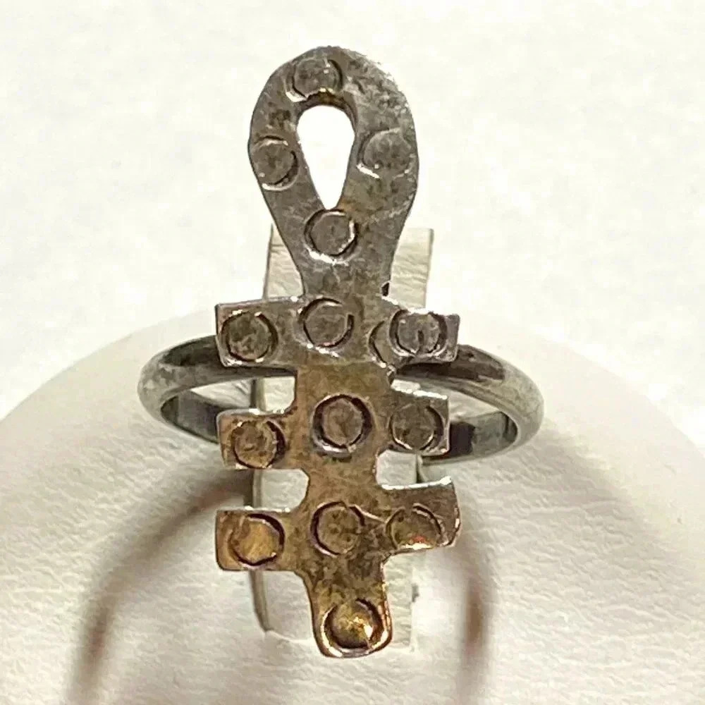 Silver and Gold Ankh Design Ring